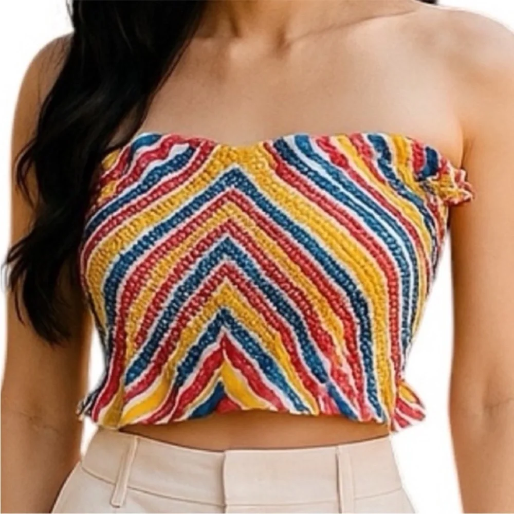 S/W/F Smocked Multicolor Strapless Cropped Tube Top Size Small New with Tag
